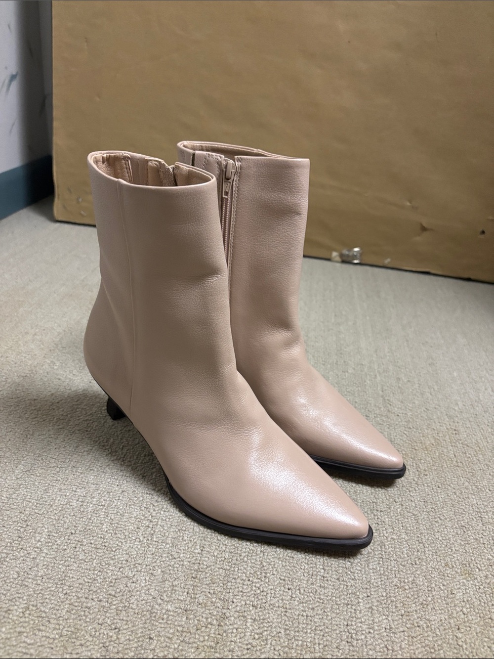 Classic Pointed-Toe Ankle Boots in Nude